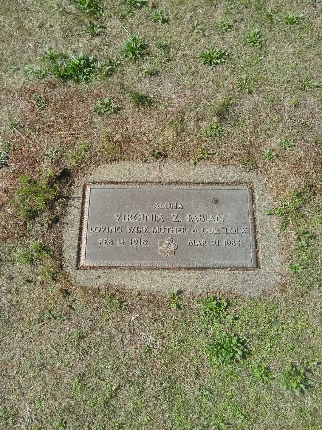 Virginia Z. Fabian's grave. Photo 1